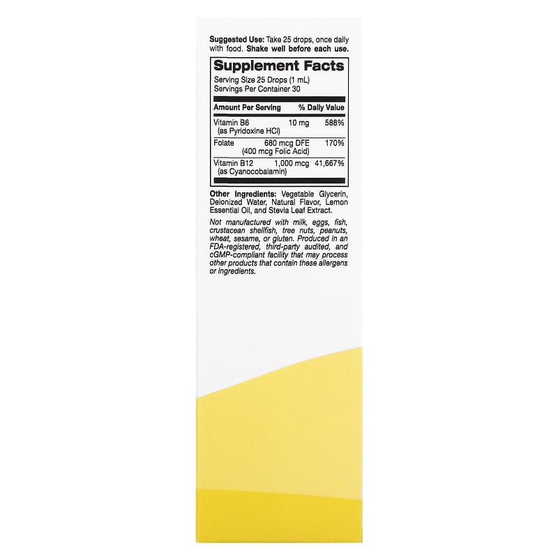 Super Nutrition, Vitamin B12 as Cyanocobalamin with Vitamin B6 and Folic Acid, Raspberry Lemon, 1 fl oz (30 ml)