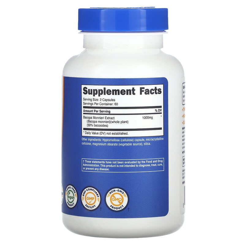 Nutricost, Bacopa Monnieri, 120 Capsules (500 mg per Capsule)