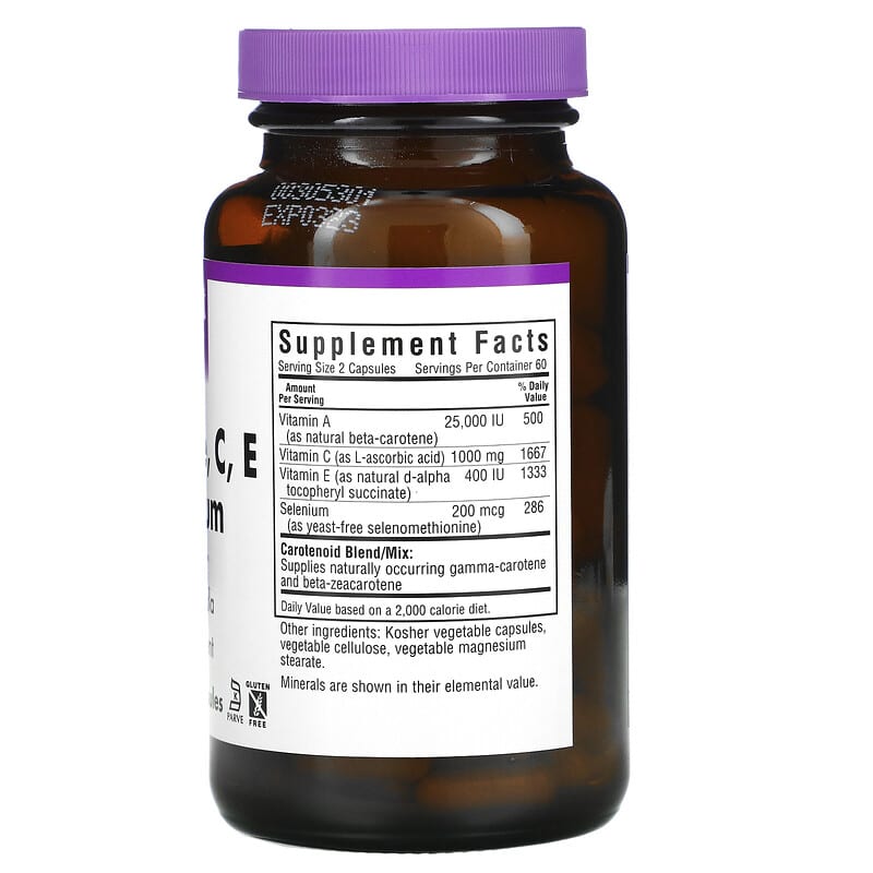 Bluebonnet Nutrition, Beta Carotene, C, E &amp; Selenium, 120 Vegetable Capsules