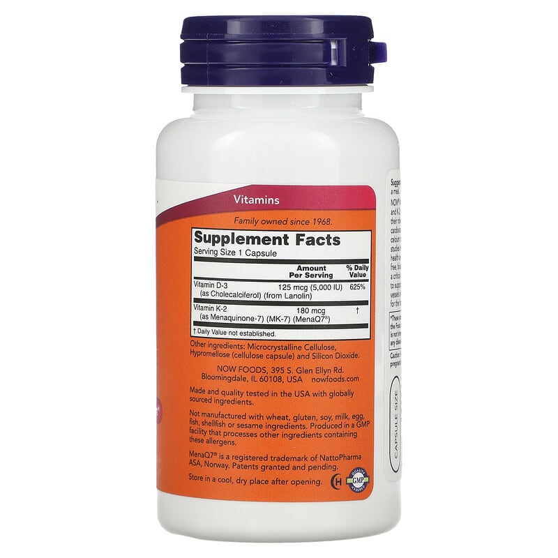 NOW Foods, Mega D-3 &amp; MK-7, 120 Capsules