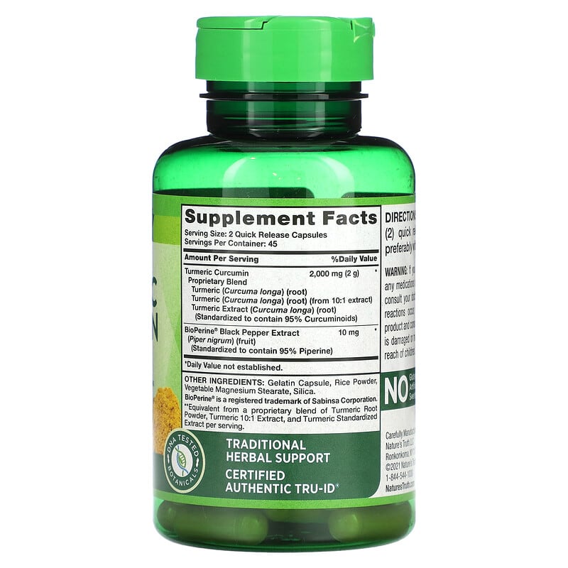 Nature's Truth, Turmeric Curcumin Complex Plus BioPerine® Black Pepper Extract, 90 Quick Release Capsules