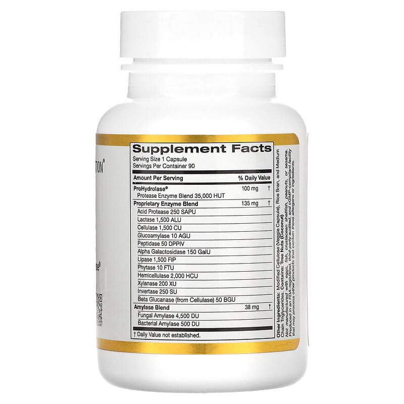 California Gold Nutrition, Digestive Enzymes with Proprietary Enzyme Blend, ProHydrolase® and Amylase Blend, 90 Veggie Capsules