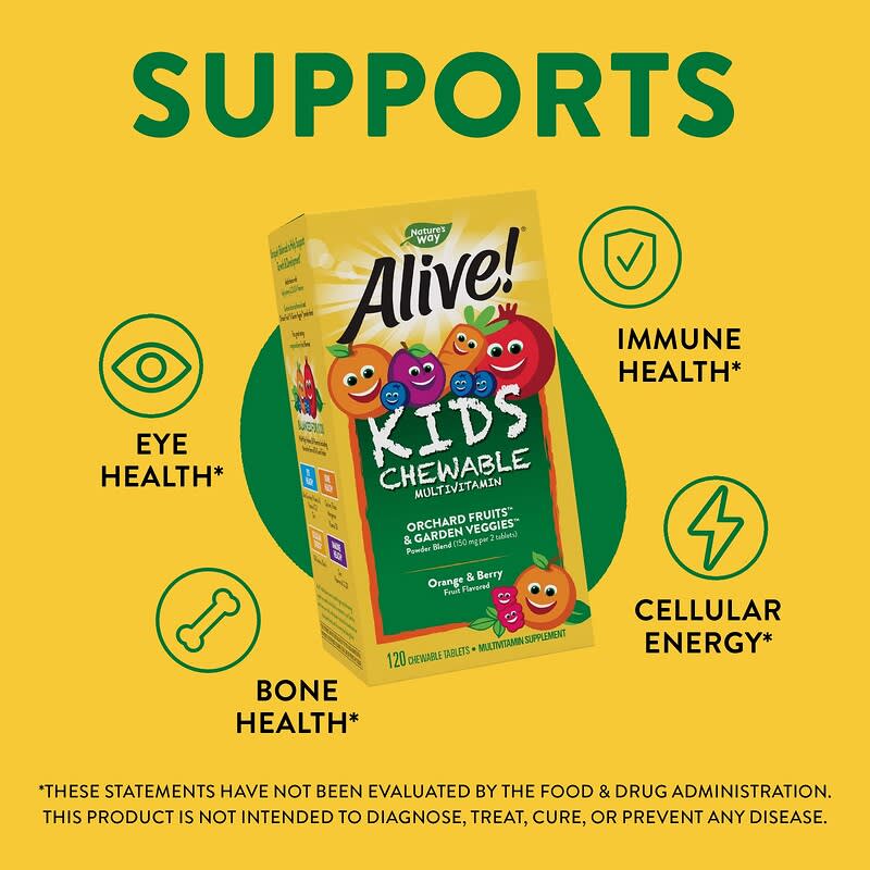 Nature's Way, Alive!® Kids, Chewable Multivitamin, Ages 2+, Orange &amp; Berry Fruit, 120 Chewable Tablets