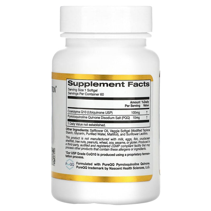 California Gold Nutrition, CoQ10 with PQQ, Ubiquinone USP, Tapioca Veggie Softgel with Sunflower Lecithin, 100 mg, 60 Veggie Softgel