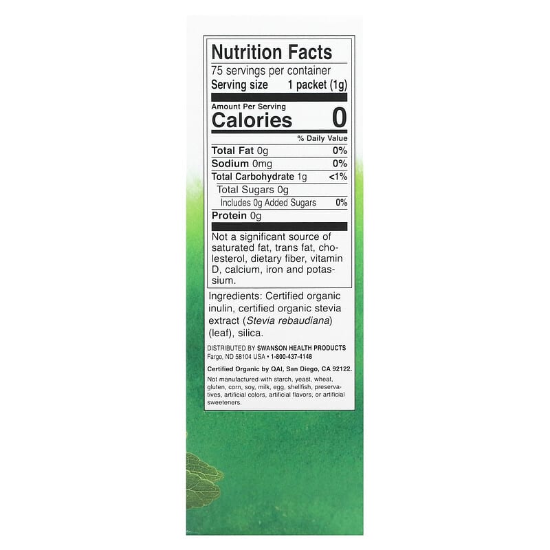 Swanson, Certified Organic Stevia Extract, 75 Packets, 2.65 oz (75 g)