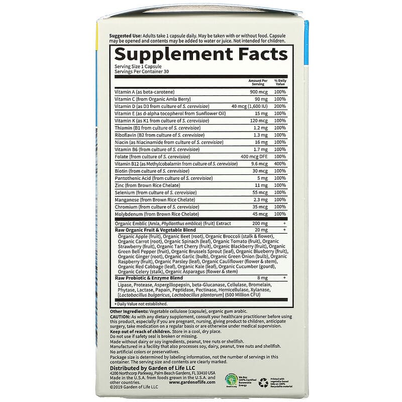 Garden of Life, Vitamin Code®, RAW One, Once Daily Multivitamin For Men , 30 Vegetarian Capsules