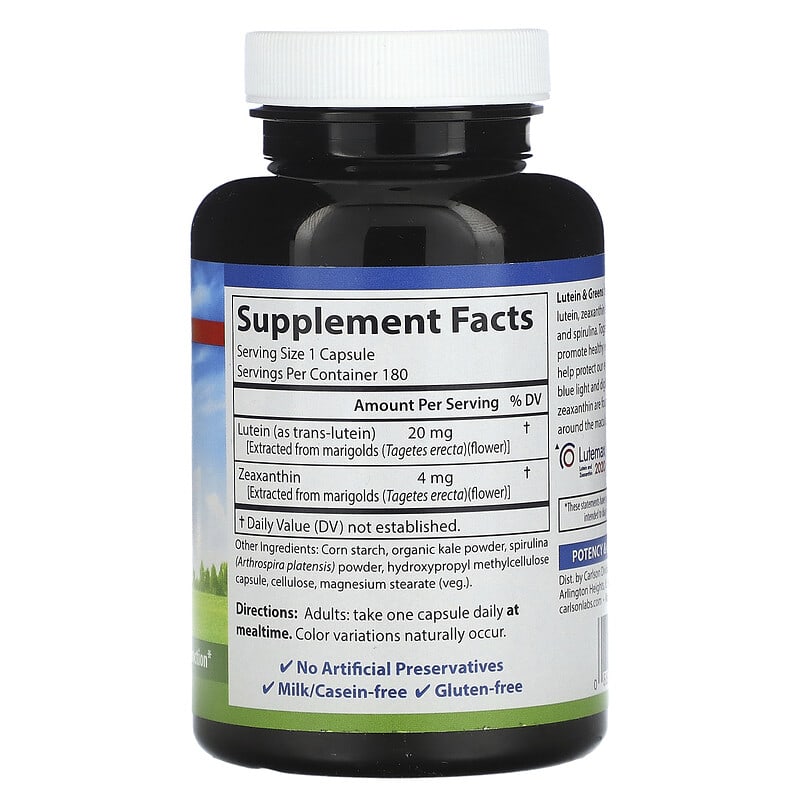 Carlson, Lutein &amp; Greens, 180 Vegetarian Capsules