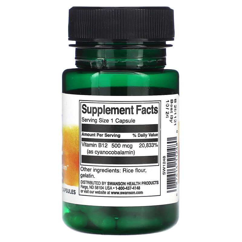Swanson, Vitamin B12, 500 mcg, 30 Vegan Capsules