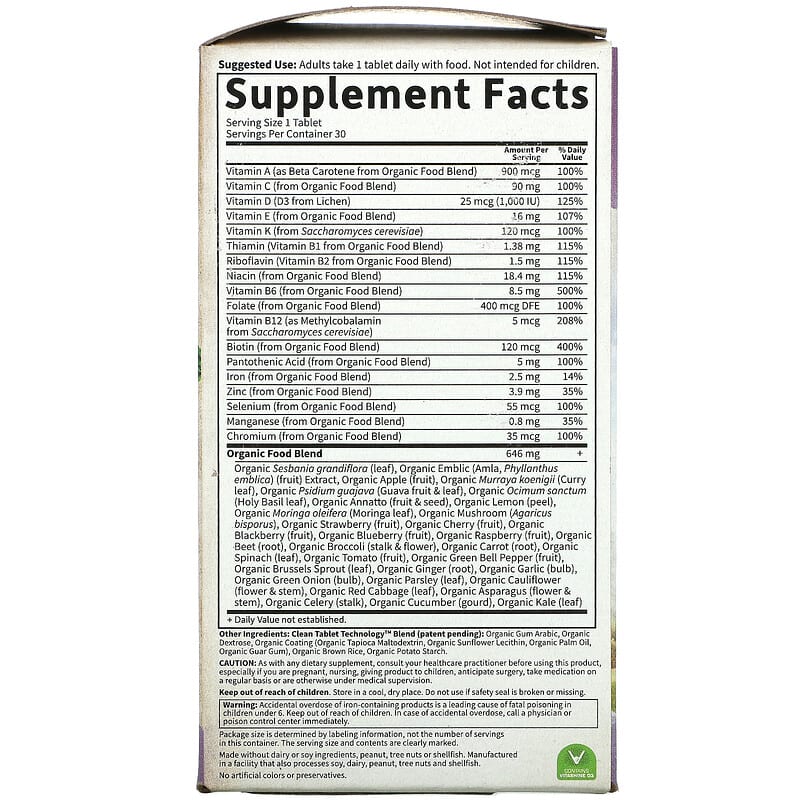 Garden of Life, Organics, Women's Once Daily, Whole Food Multivitamin, 30 Vegan Tablets