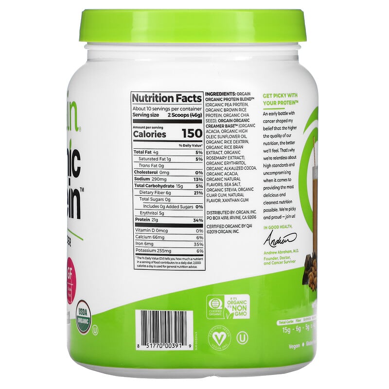 Orgain, Organic Protein Powder, Creamy Chocolate Fudge, 1.02 lb (462 g)