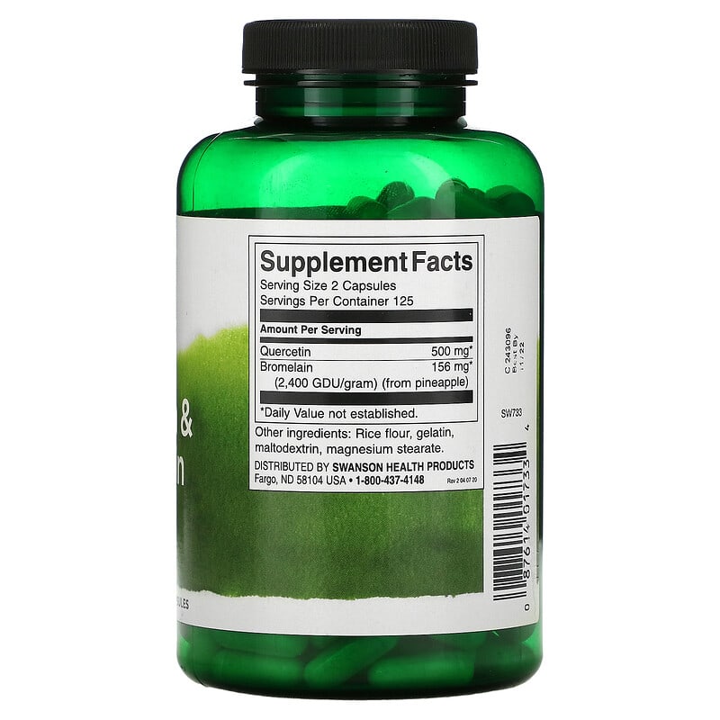 Swanson, Quercetin &amp; Bromelain, 250 Capsules