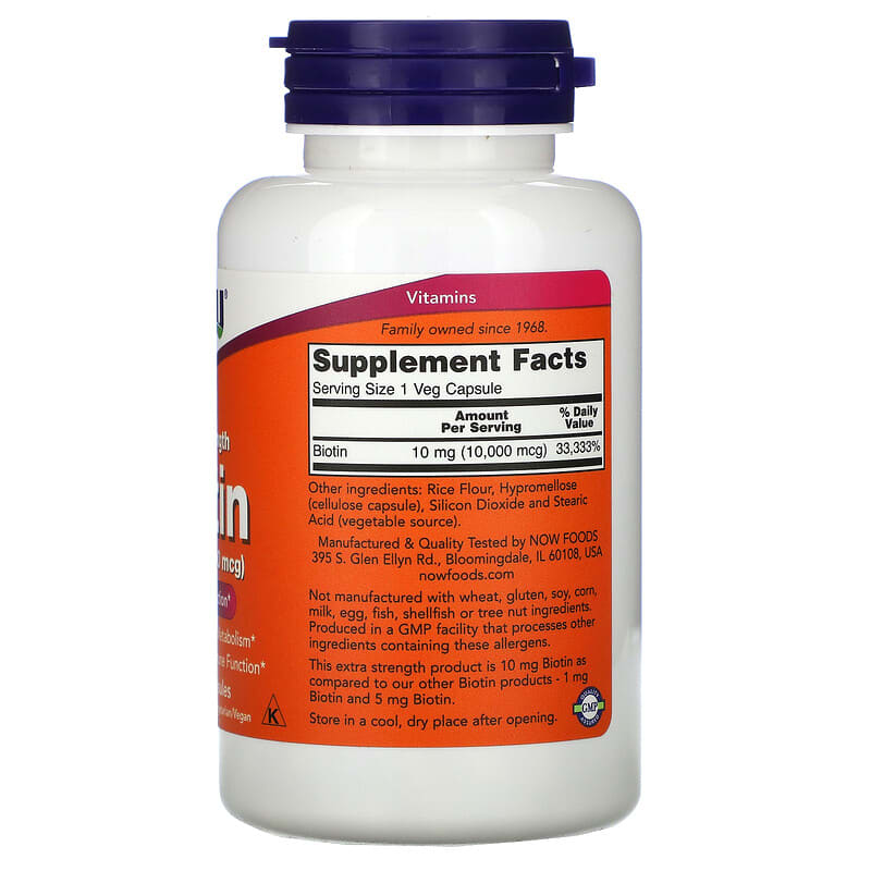 NOW Foods, Biotin, 10 mg, 120 Veg Capsules