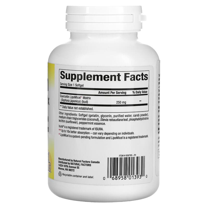 Natural Factors, Quercetin LipoMicel Matrix, 250 mg, 120 Liquid Softgels