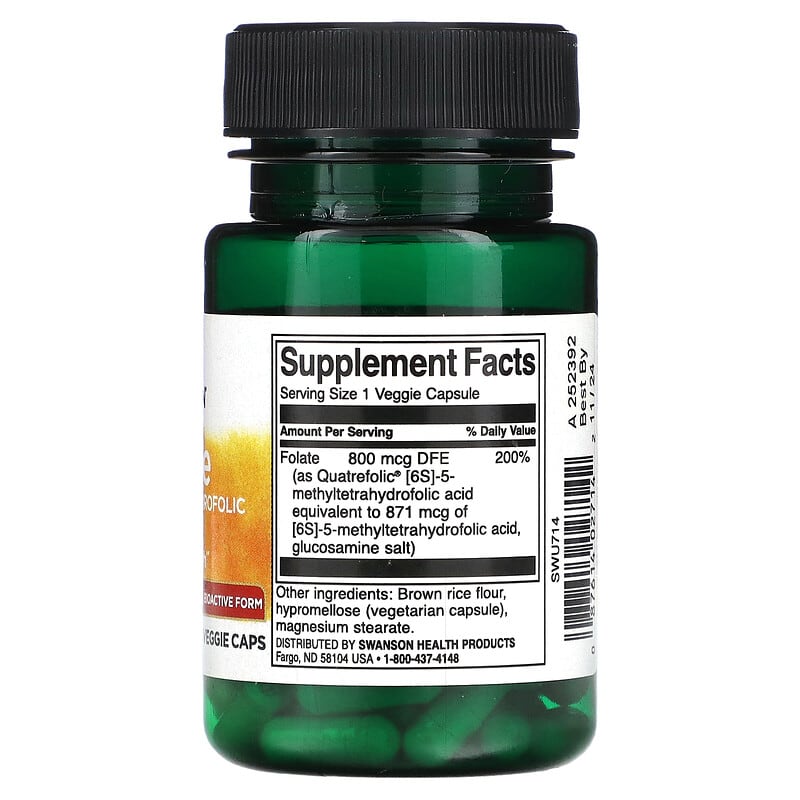 Swanson, Folate, High Potency , 30 Veggie Caps (800 mcg per Capsule)