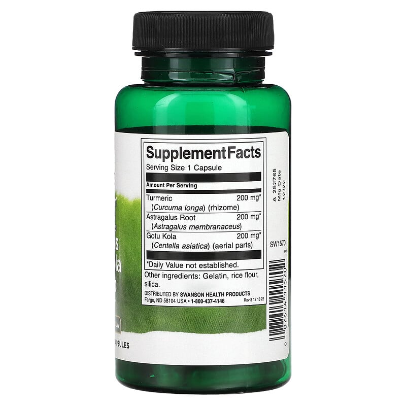 Swanson, Full Spectrum Turmeric, Astragalus &amp; Gotu Kola Complex, 60 Capsules