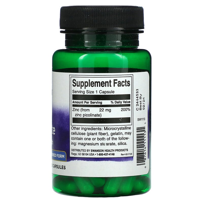 Swanson, Zinc Picolinate, 22 mg, 60 Vegan Capsules