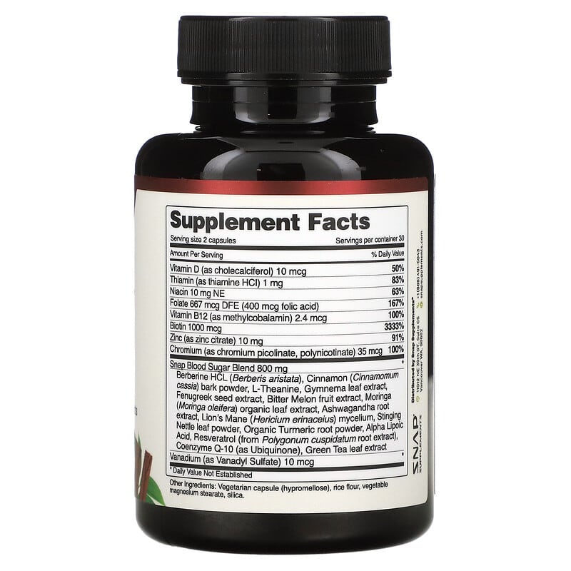 Snap Supplements, Blood Sugar, 60 Capsules