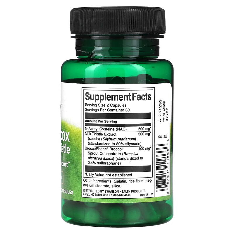 Swanson, NAC Detox with Milk Thistle with BroccoPhane®, 60 Capsules