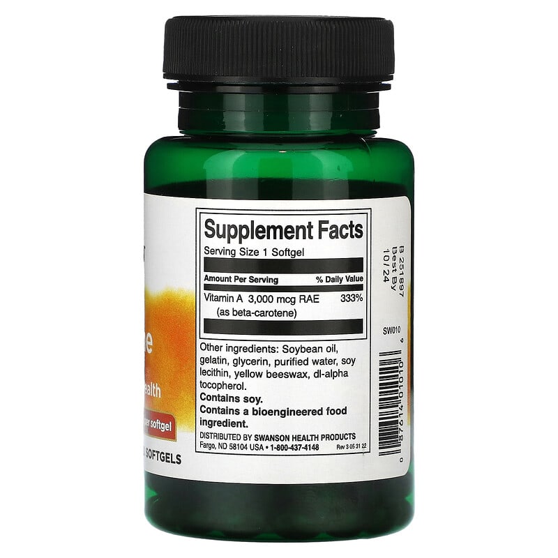 Swanson, Beta Carotene, 3,000 mcg RAE (10,000 IU), 250 Softgels