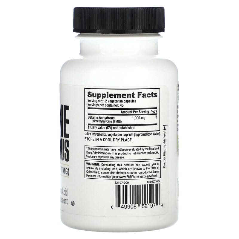 NutraBio, Betaine Anhydrous, 90 Capsules (500 mg per Capsule)