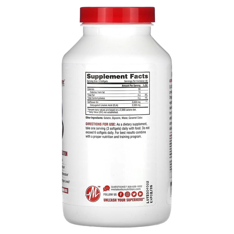Metabolic Nutrition, CLA 3000, 180 Softgels (1,000 mg per Softgel)