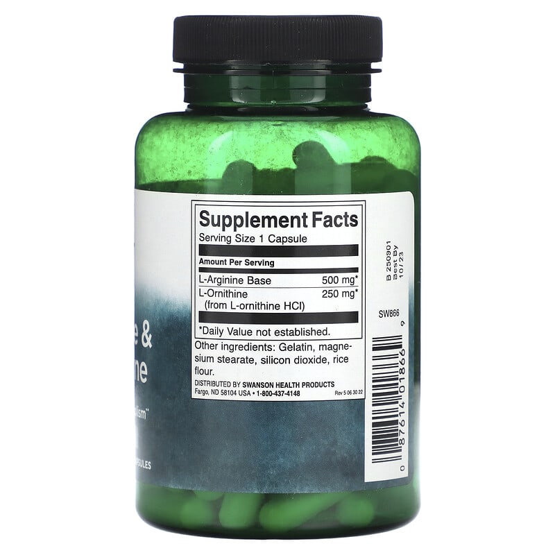 Swanson, L-Arginine &amp; L-Ornithine, 100 Capsules