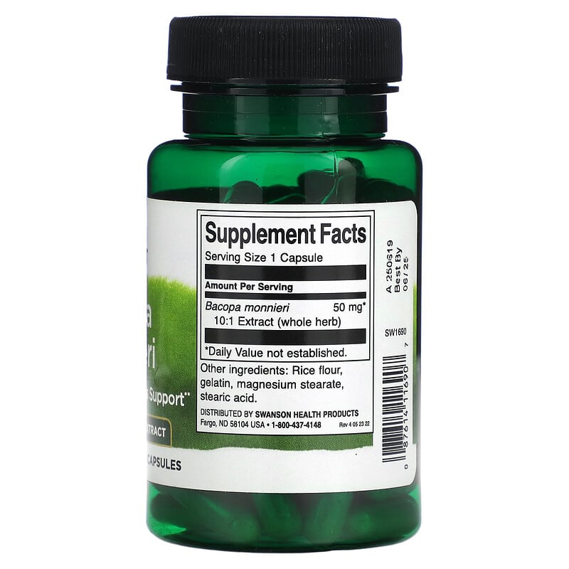 Swanson, Bacopa Monnieri, 50 mg, 90 Capsules