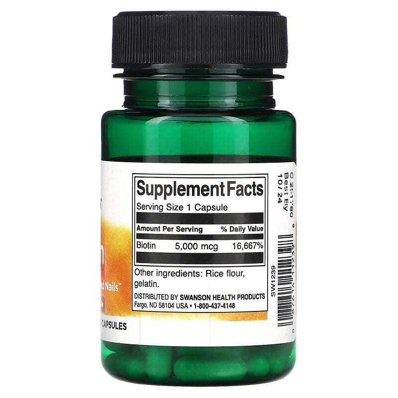 Swanson, Biotin, 5,000 mcg, 30 Vegan Caps