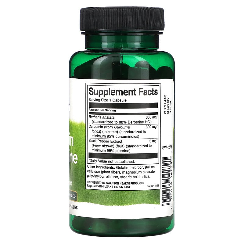 Swanson, Curcumin &amp; Berberine with Black Pepper, 60 Capsules