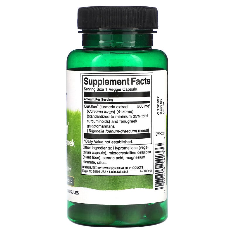 Swanson, CurQfen® Curcumin/Fenugreek Complex, Standardized, 500 mg, 60 Veggie Capsules