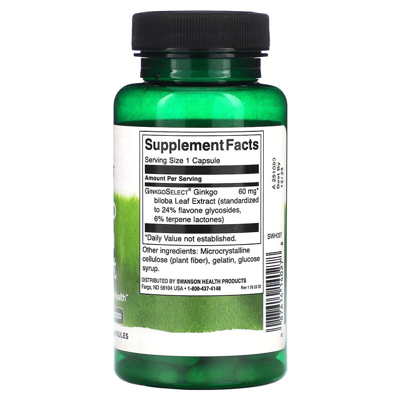 Swanson, Ginkgo Biloba Extract, Standardized, 60 mg, 120 Capsules
