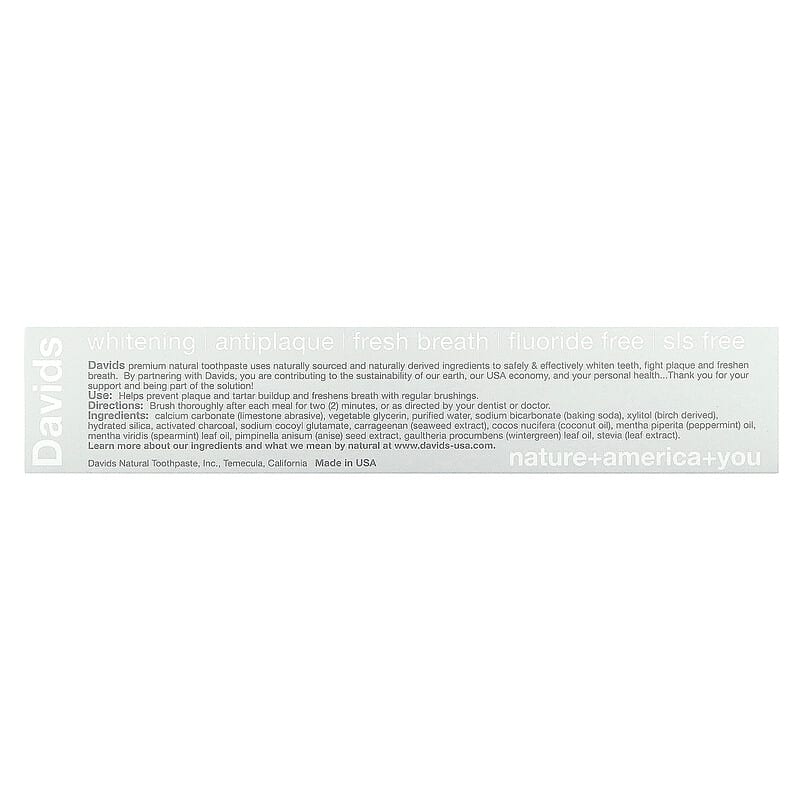 Davids, Whitening + Antiplaque Toothpaste, Natural Mint + Charcoal , 5.25 oz (149 g)