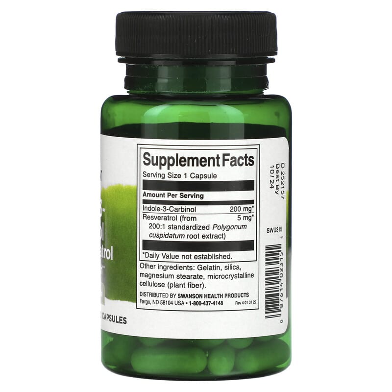 Swanson, Indole-3-Carbinol with Resveratrol, 60 Capsules