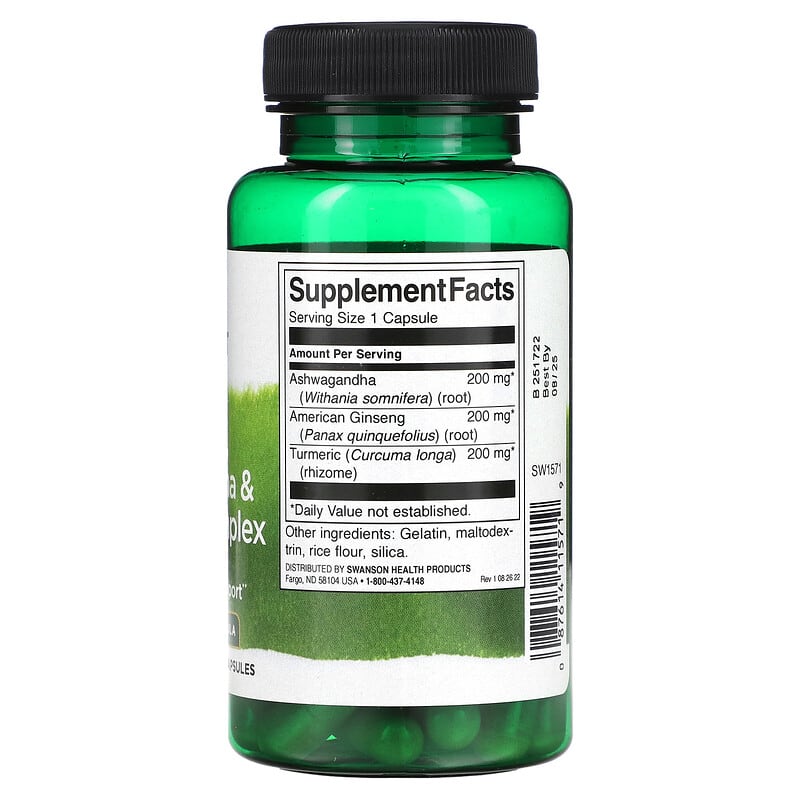 Swanson, Turmeric, Ashwagandha &amp; Ginseng Complex, 60 Capsules