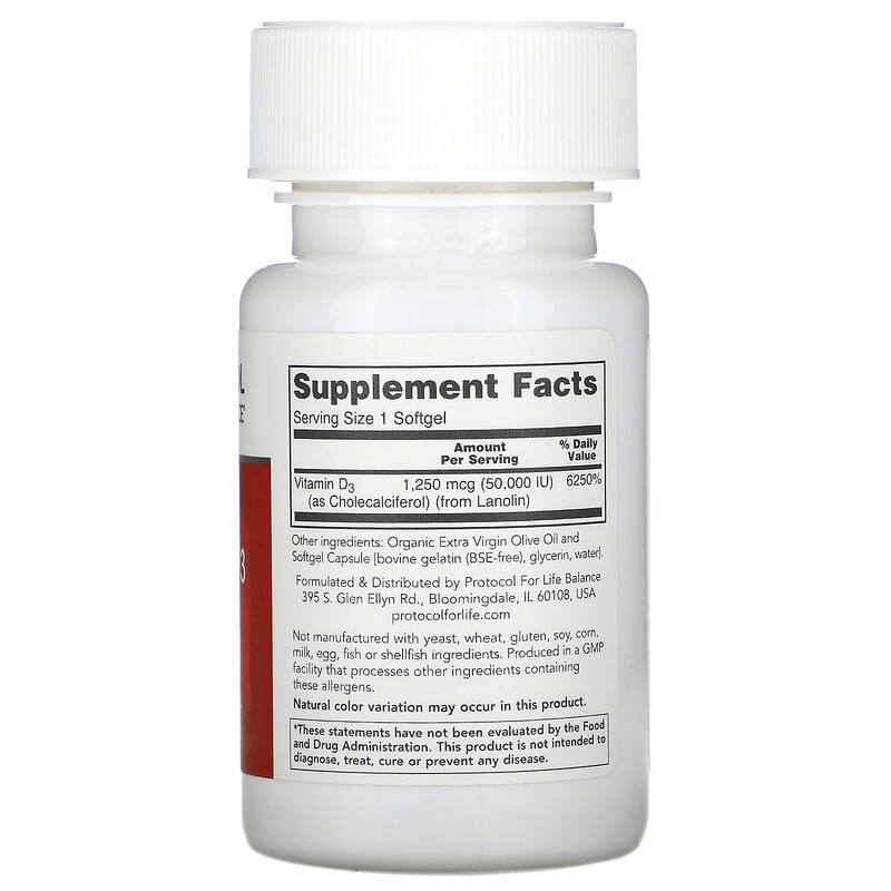 Protocol for Life Balance, Clinical Potency, Vitamin D3, 50,000 IU, 50 Softgels