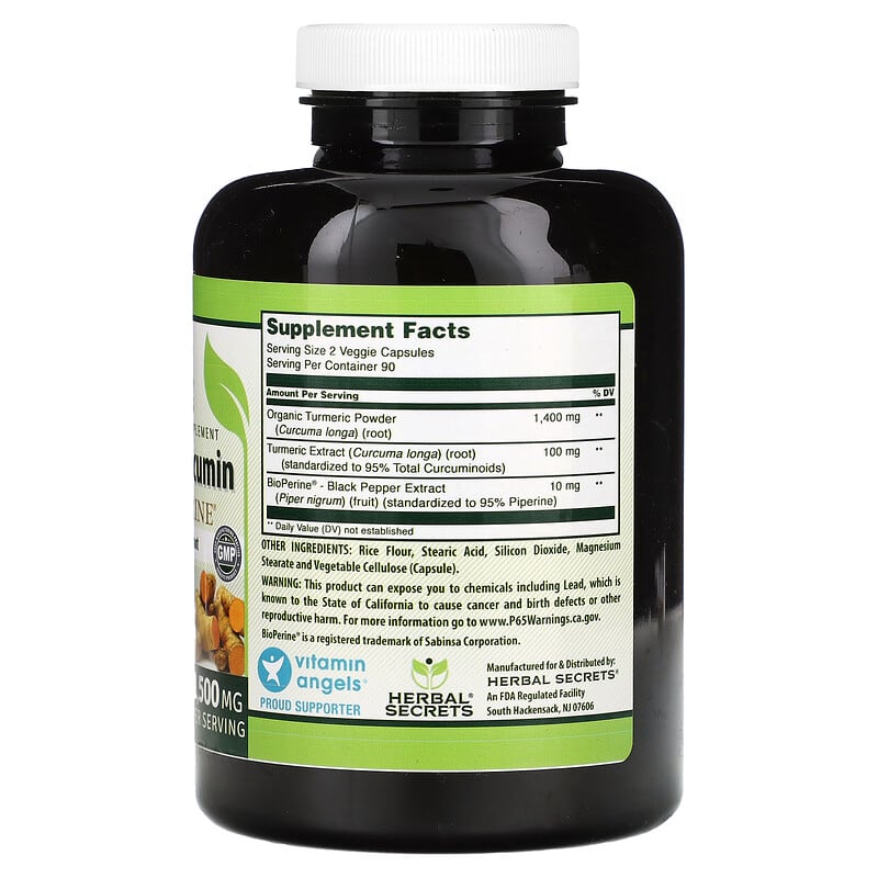Herbal Secrets, Turmeric Curcumin with BioPerine, 180 Veggie Capsules