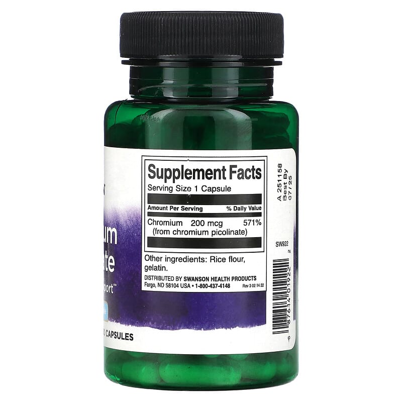 Swanson, Chromium Picolinate, 200 mcg, 100 Vegan Capsules