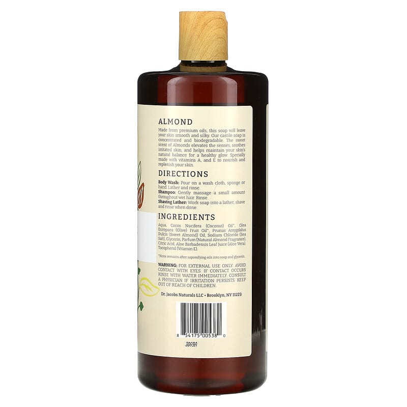 Dr. Jacobs Naturals, Plant-Based Rich Castile Body Wash, Nourishing Almond, 32 oz (946 ml)