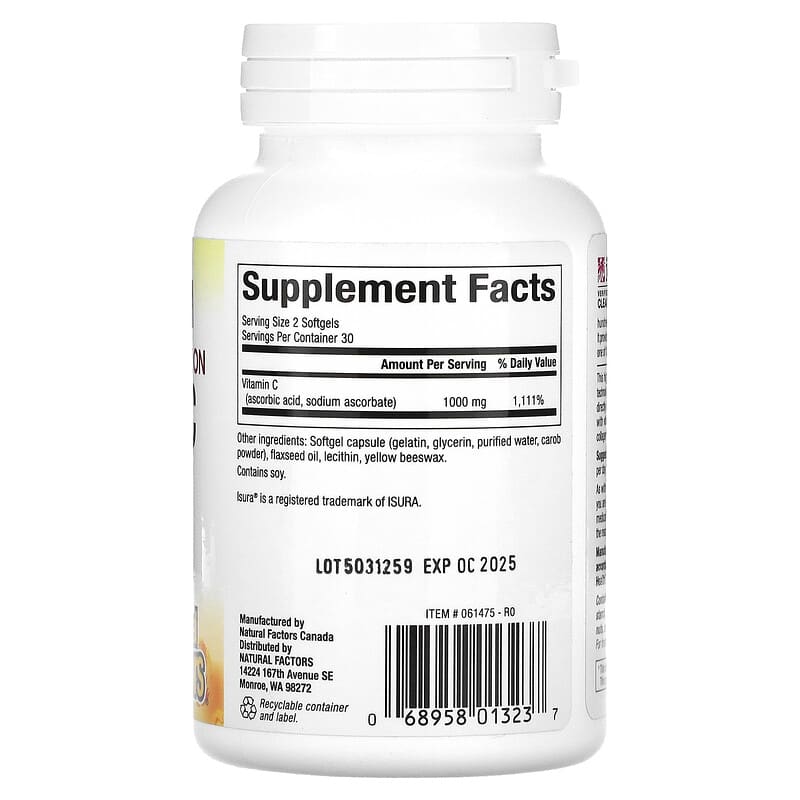 Natural Factors, Liposomal Vitamin C, 60 Softgels (500 mg per Softgel)