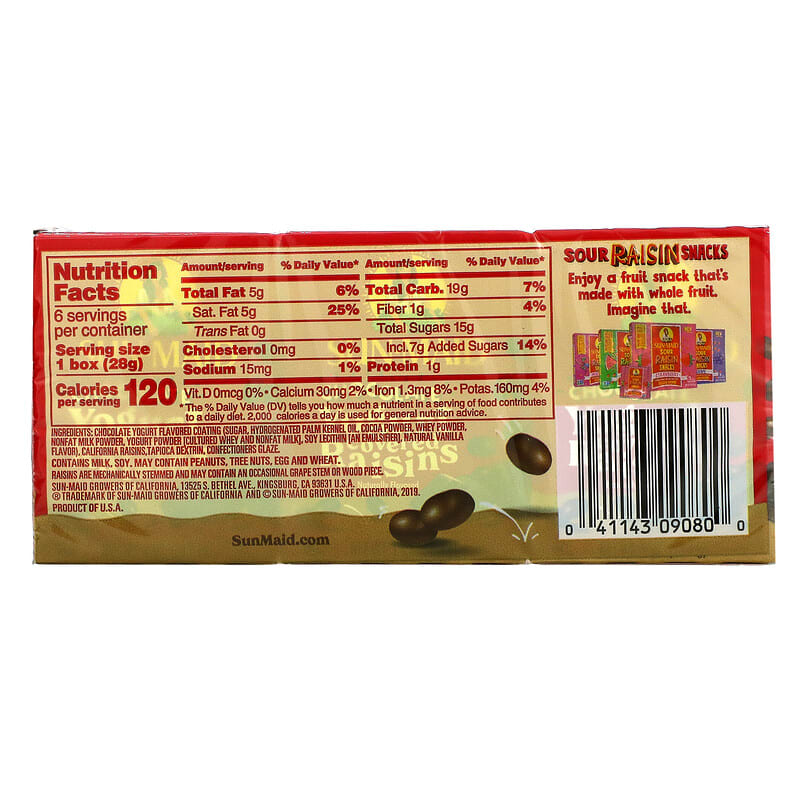 Sun-Maid, Yogurt Covered Raisins, Chocolate, 6 Boxes, 1 oz (28 g) Each