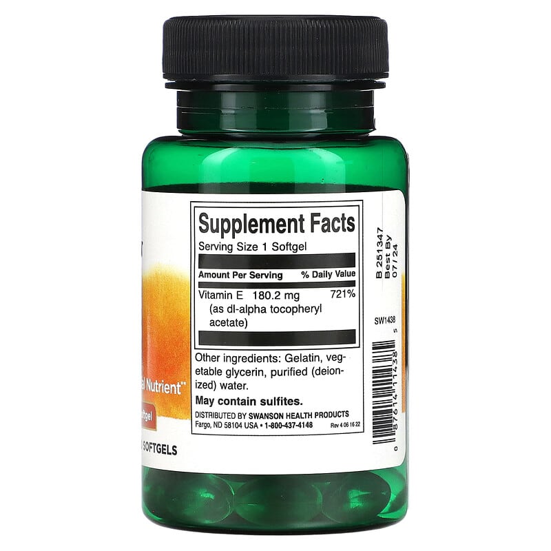 Swanson, Vitamin E-400, 180.2 mg (400 IU), 60 Softgels