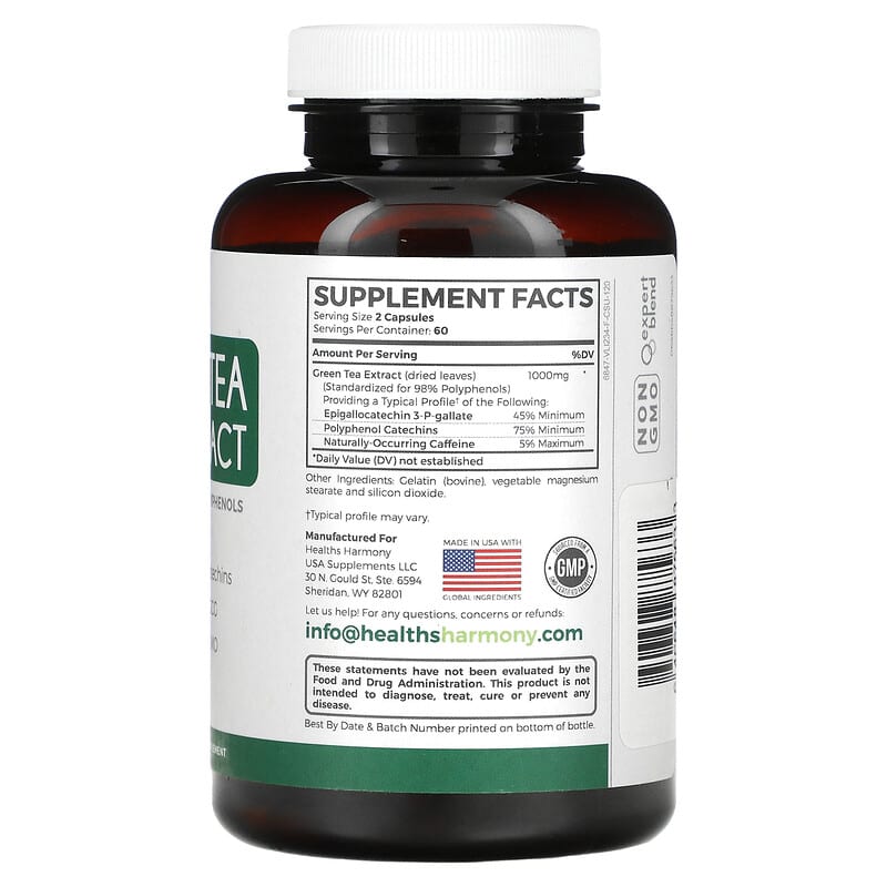 Healths Harmony, Green Tea 98% Extract, 120 Capsules (500 mg per Capsule)