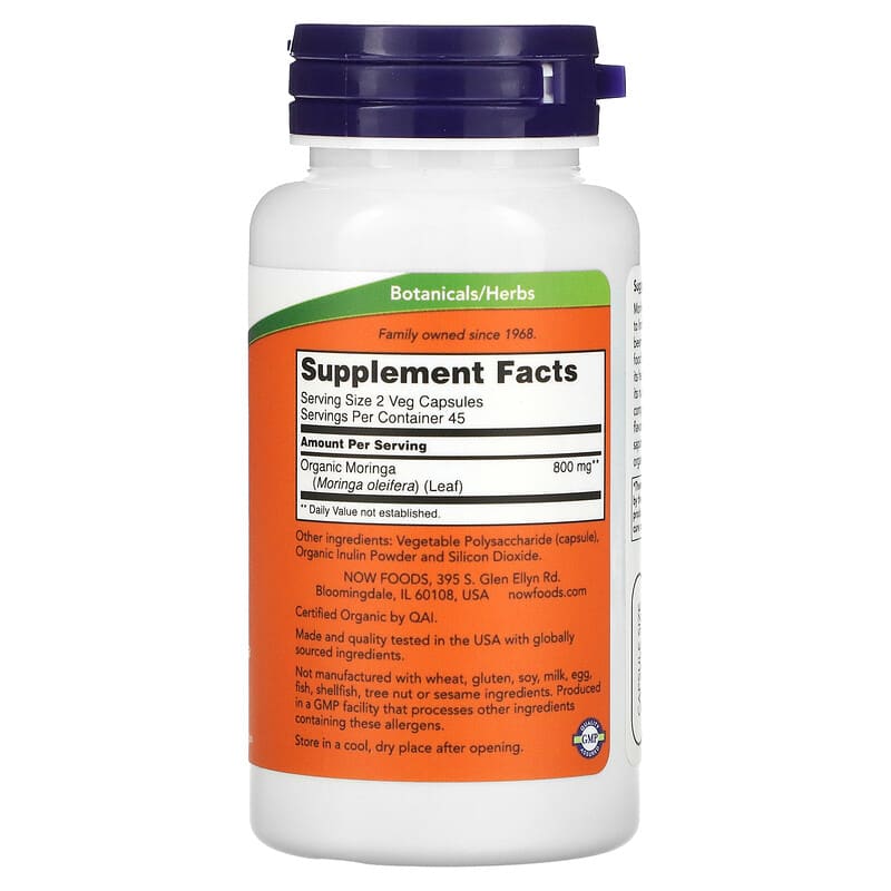 NOW Foods, Moringa Leaf, 400 mg, 90 Veg Capsules