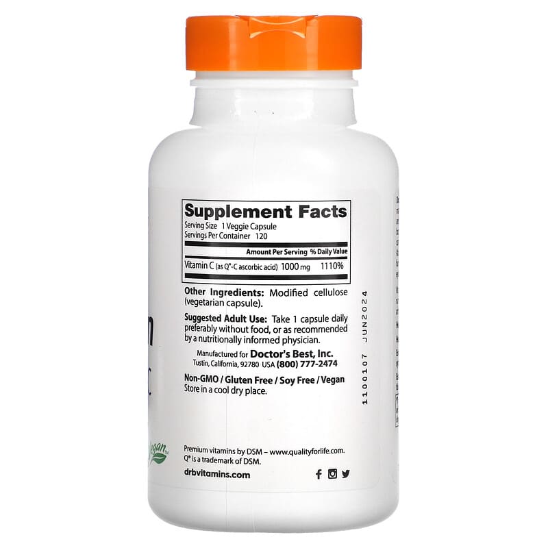 Doctor's Best, Vitamin C , 1,000 mg, 120 Veggie Caps