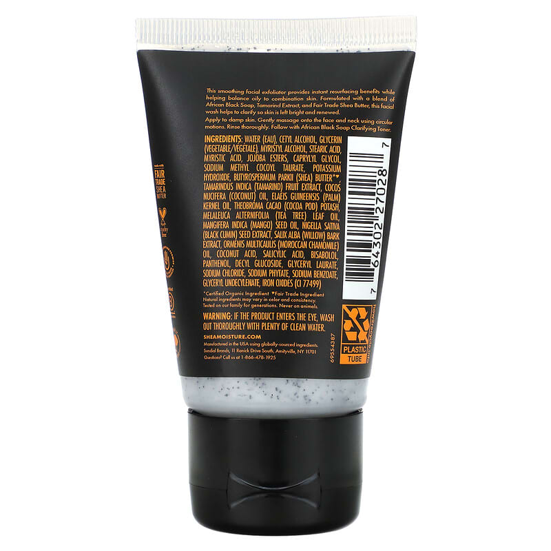 SheaMoisture, African Black Soap, Clarifying Facial Wash &amp; Scrub, Fragrance Free, 1.5 oz (43 g)