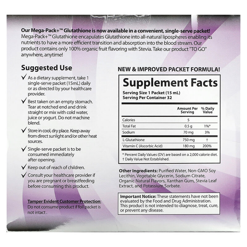 Aurora Nutrascience, Mega-Pack+®, Liposomal Glutathione, 32 Packets, 0.68 fl oz (20 ml) Each
