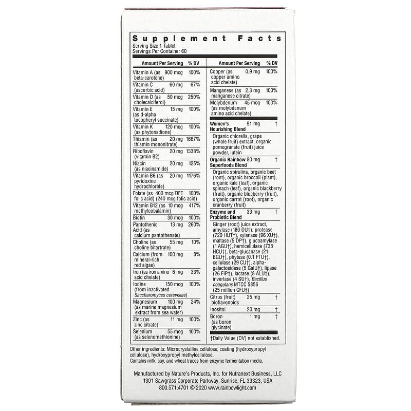 Rainbow Light, Women's One Daily Multivitamin, High Potency, 60 Vegetarian Tablets