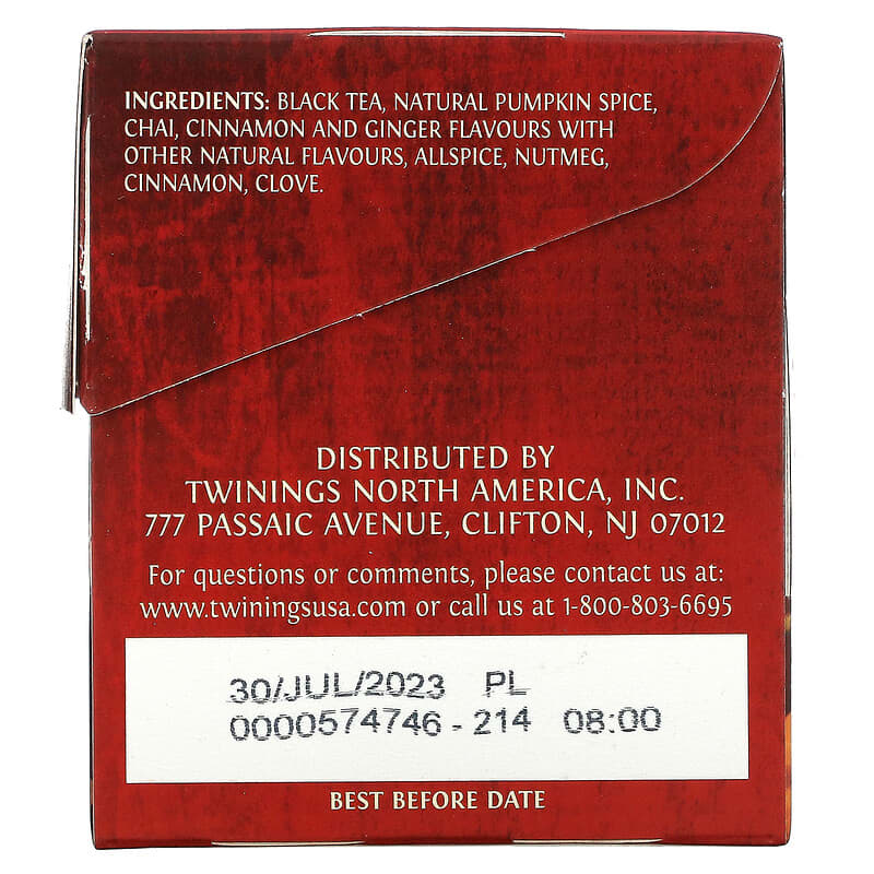 Twinings, Flavored Black Tea, Chai, Pumpkin Spice, 20 Tea Bags, 1.41 oz (40 g)
