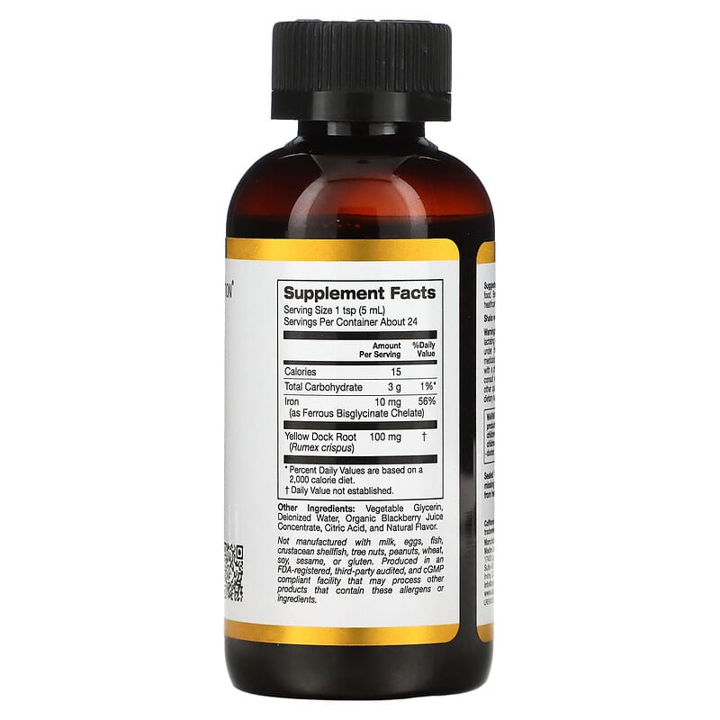 California Gold Nutrition, Iron, as Ferrous Bisglycinate Chelate and Yellow Dock Root, 4 fl oz (118 ml)