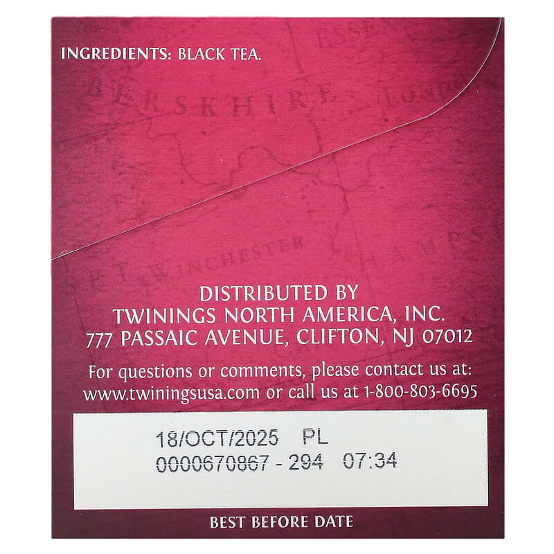 Twinings, Pure Black Tea, English Afternoon, 20 Tea Bags, 1.41 oz (40 g)